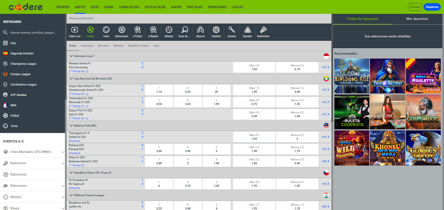 apuestas en directo en codere